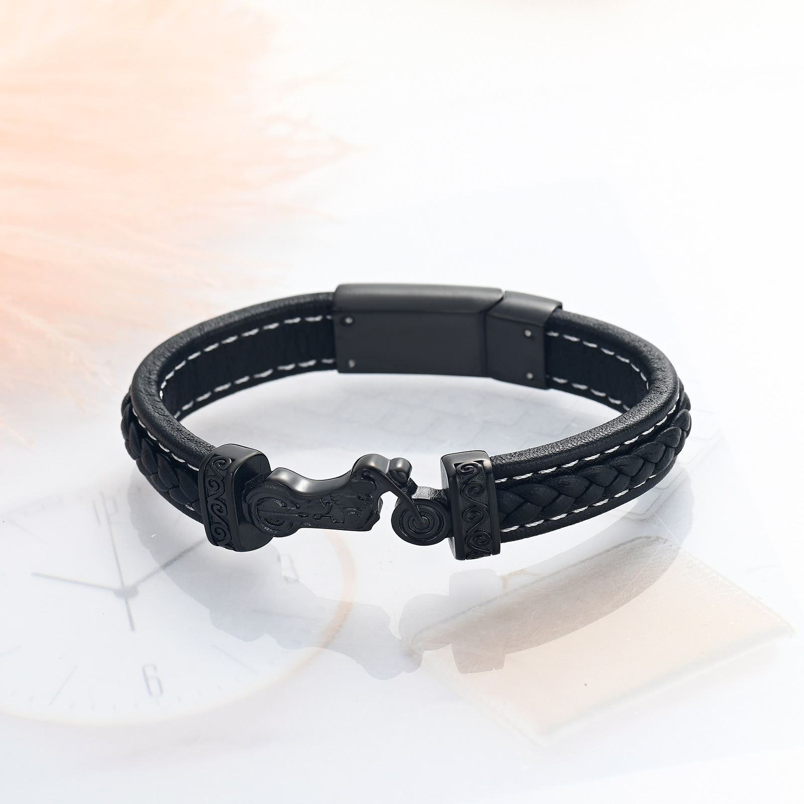 Motorcycle Cremation Bracelet for Ashes for Men Braided Leather Wristband Bangle - Picture 21 of 32