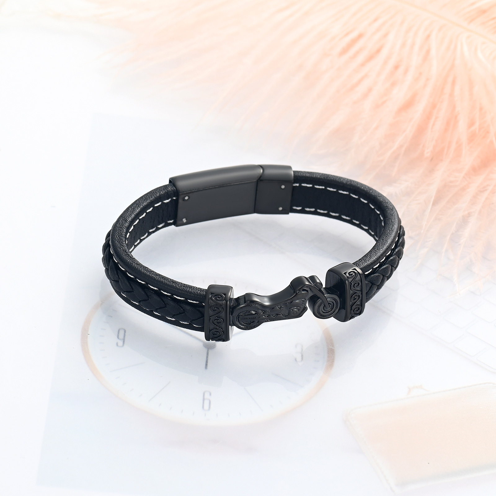 Motorcycle Cremation Bracelet for Ashes for Men Braided Leather Wristband Bangle - Picture 22 of 32