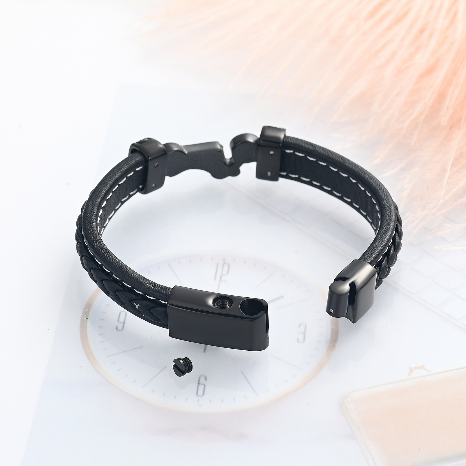 Motorcycle Cremation Bracelet for Ashes for Men Braided Leather Wristband Bangle - Picture 23 of 32