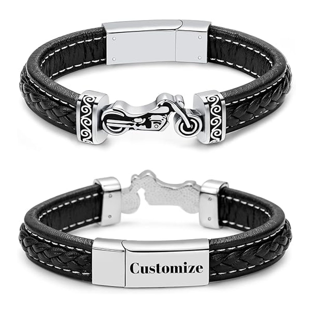 Motorcycle Cremation Bracelet for Ashes for Men Braided Leather Wristband Bangle - Picture 24 of 32