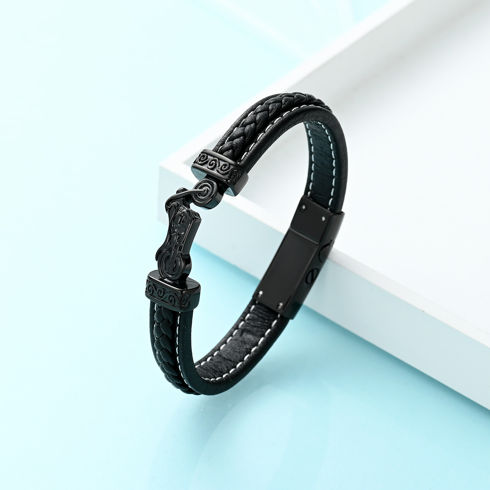 Motorcycle Cremation Bracelet for Ashes for Men Braided Leather Wristband Bangle - Picture 29 of 32