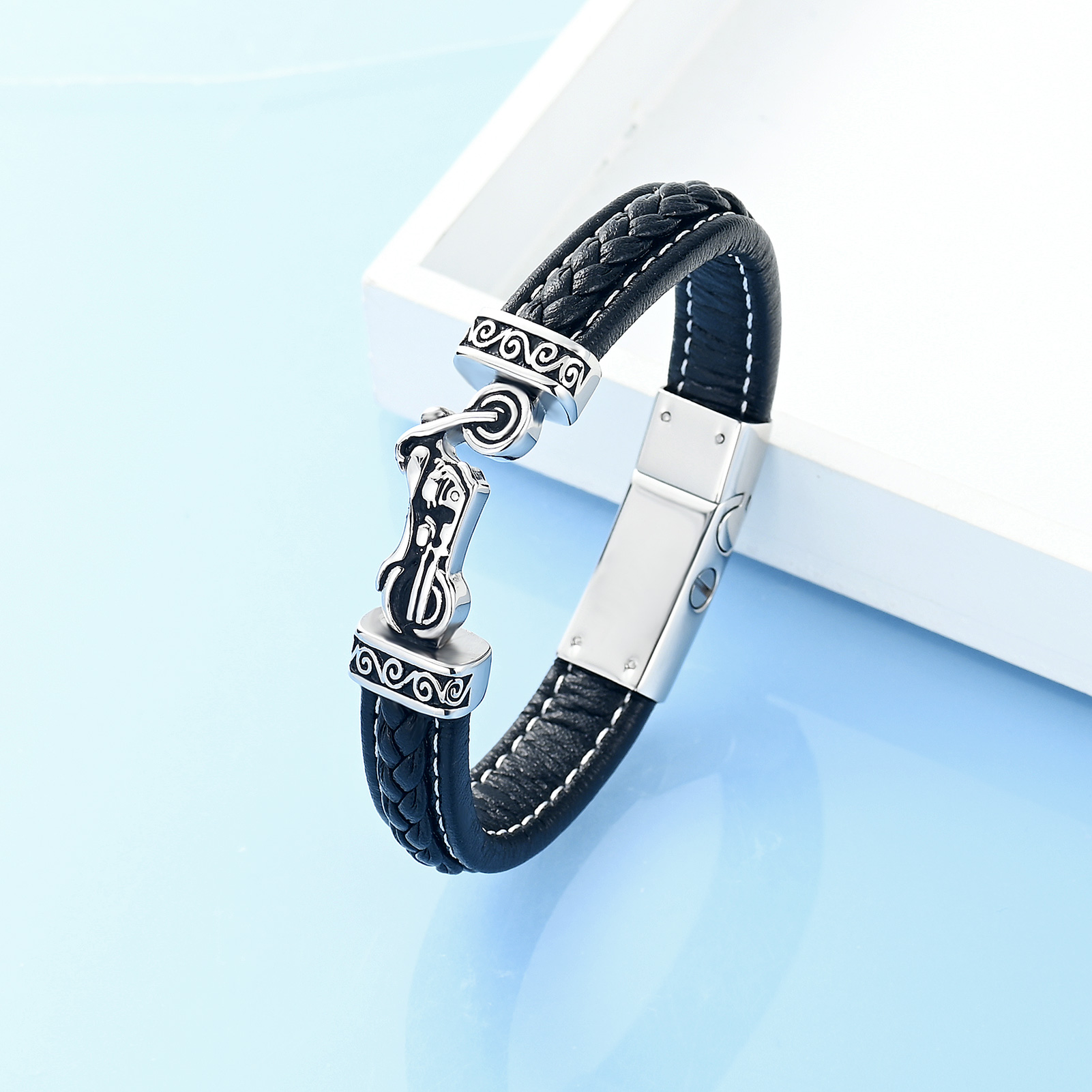Motorcycle Cremation Bracelet for Ashes for Men Braided Leather Wristband Bangle - Picture 28 of 32