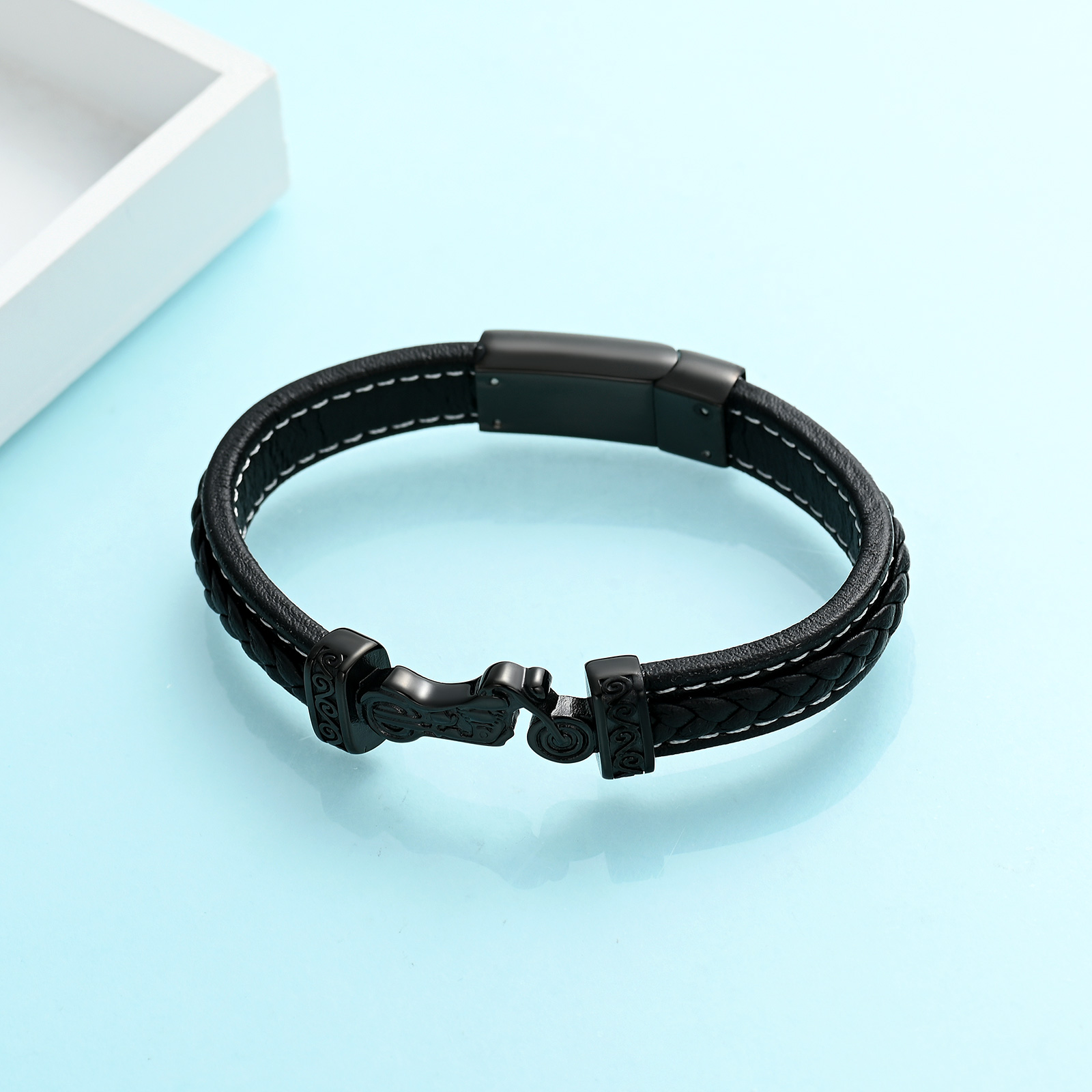 Motorcycle Cremation Bracelet for Ashes for Men Braided Leather Wristband Bangle - Picture 31 of 32
