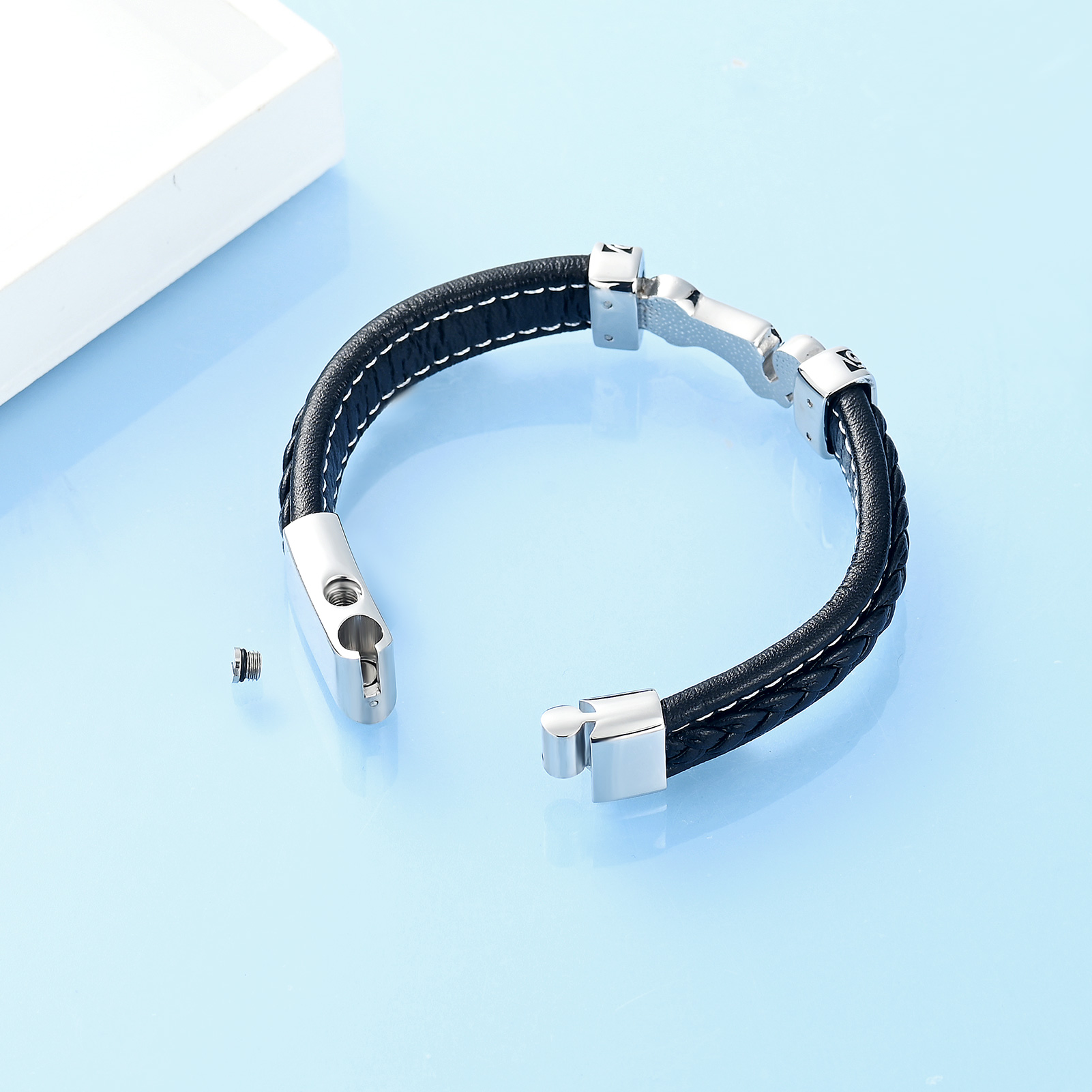 Motorcycle Cremation Bracelet for Ashes for Men Braided Leather Wristband Bangle - Picture 32 of 32