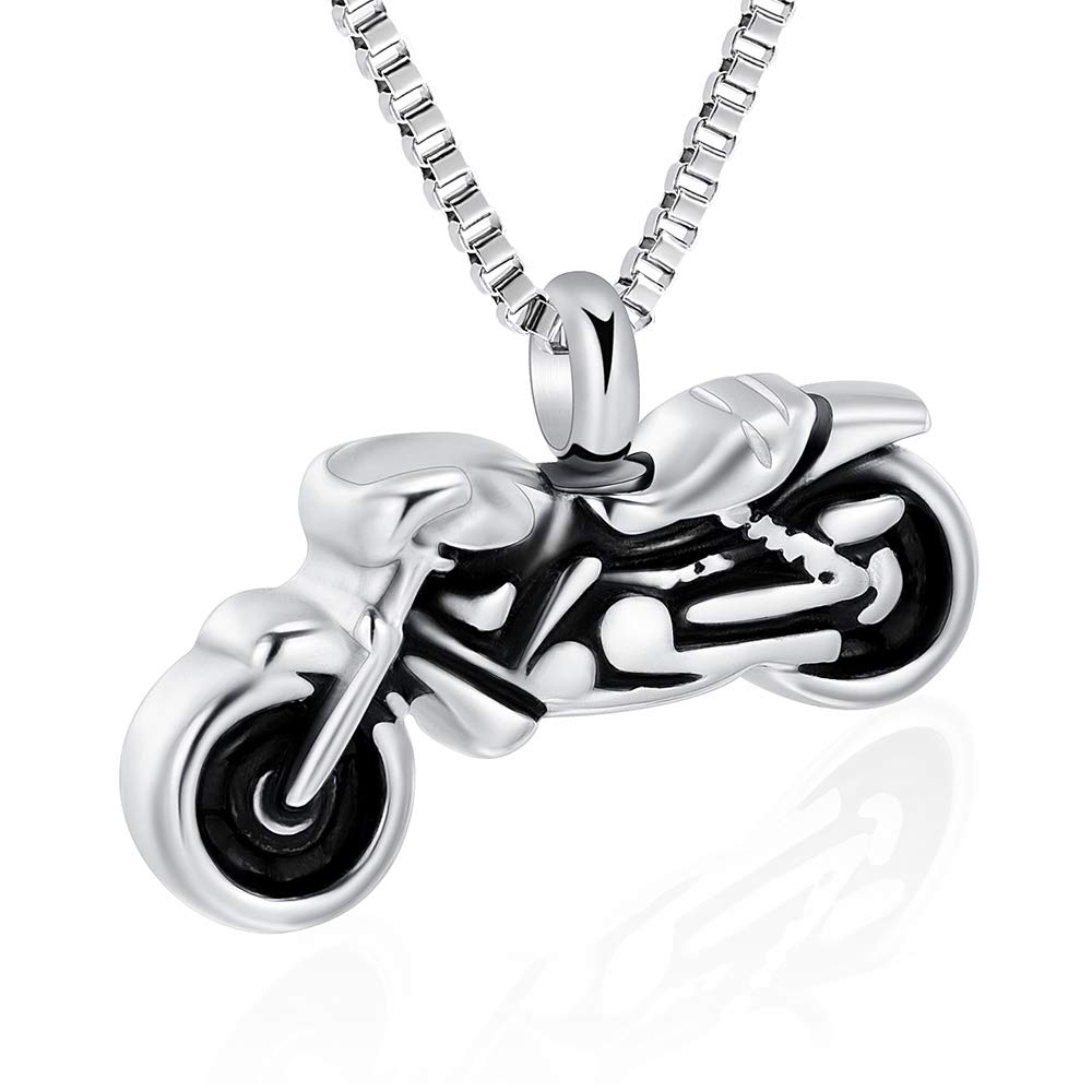 Stainless Steel Motorcycle Urn Pendant Memory Necklace for Cremation Ashes Gift