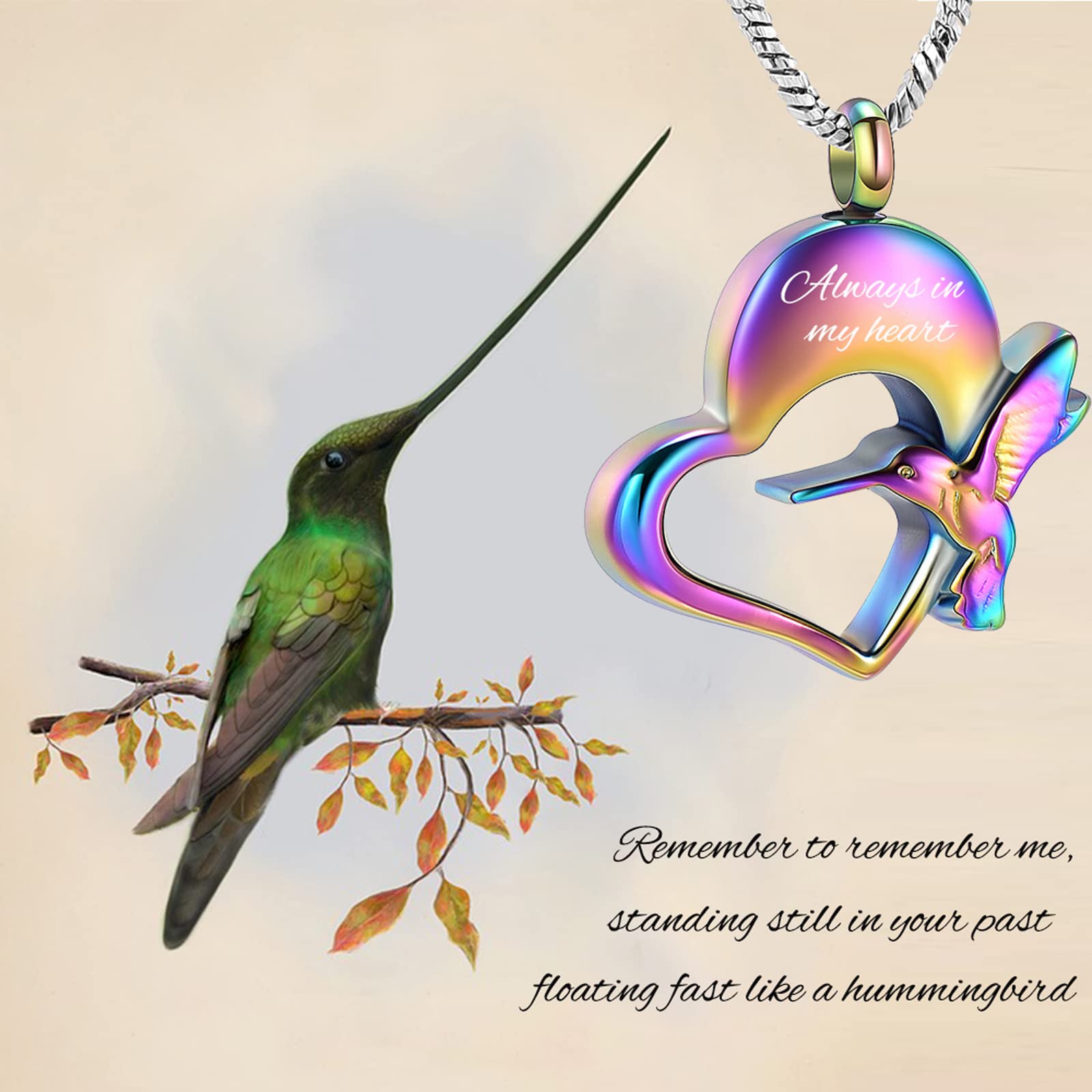 Always in My Heart Hummingbird Urn Pendant Cremation Jewelry for Ashes Necklace - Picture 10 of 11