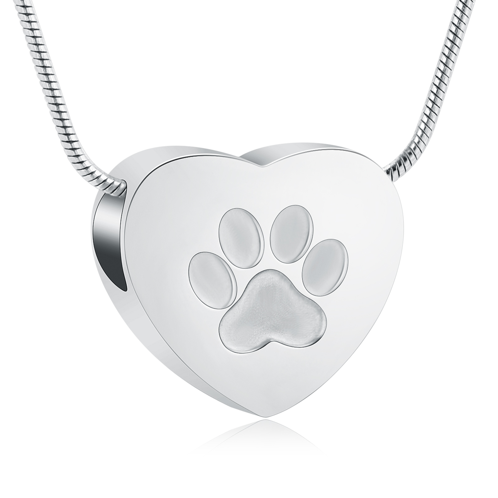 Paw Print Heart Urn Pendant Pet Memory Necklace for Dog Cat Cremation Ashes Gift