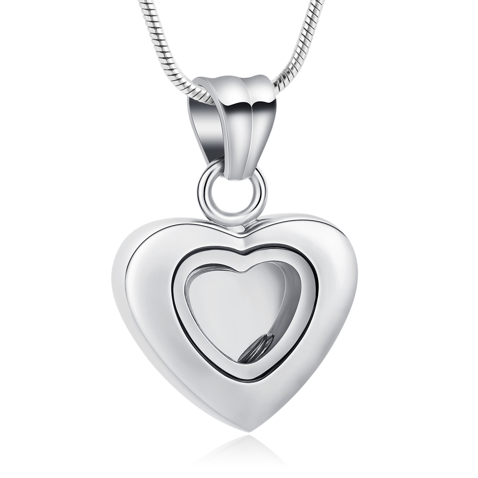 Stainless Steel Clear Glass Heart Urn Pendant Cremation Jewelry Ashes Necklace