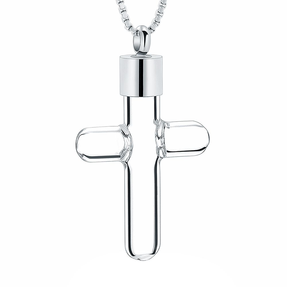 Clear Glass Cross Urn Pendant Hollow Necklace for Ashes Sand Liquid Jewelry Gift - Picture 3 of 18