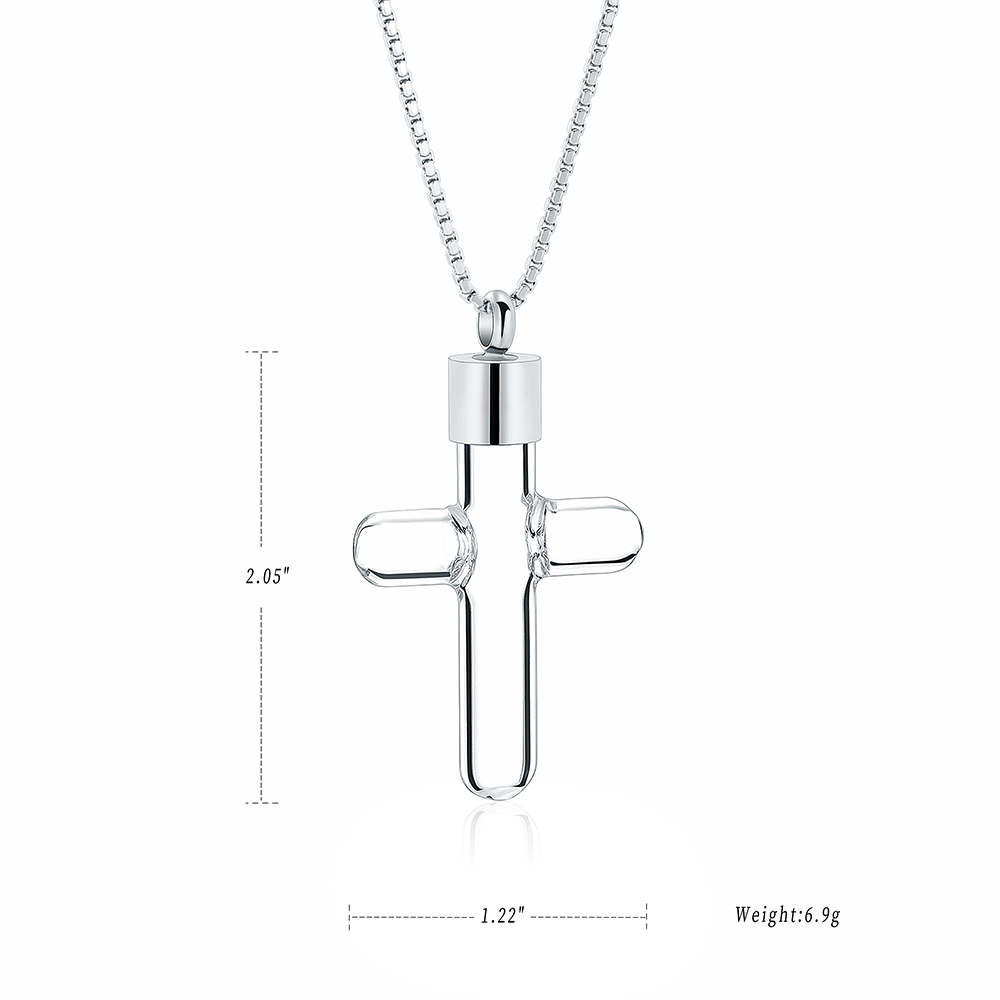 Clear Glass Cross Urn Pendant Hollow Necklace for Ashes Sand Liquid Jewelry Gift - Picture 4 of 18