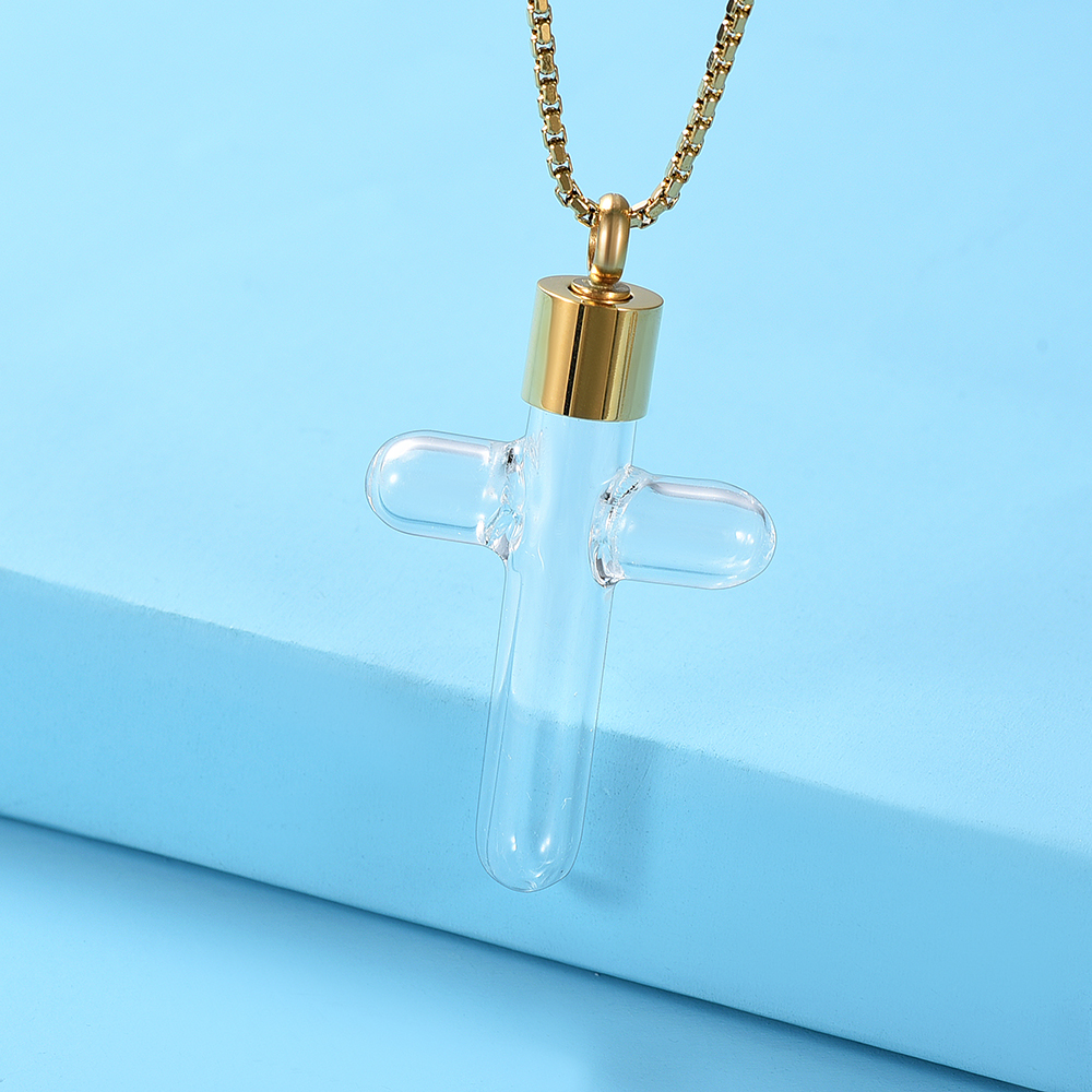 Clear Glass Cross Urn Pendant Hollow Necklace for Ashes Sand Liquid Jewelry Gift - Picture 9 of 18