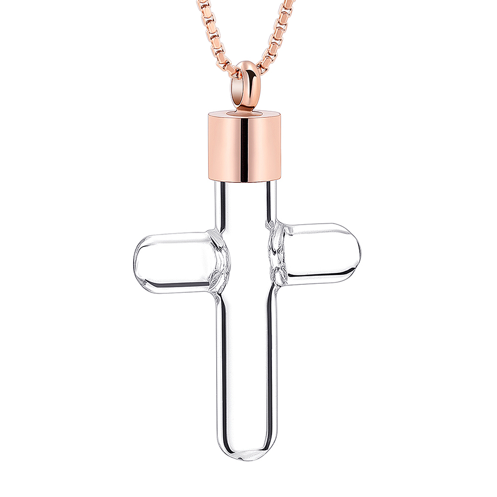 Clear Glass Cross Urn Pendant Hollow Necklace for Ashes Sand Liquid Jewelry Gift - Picture 11 of 18