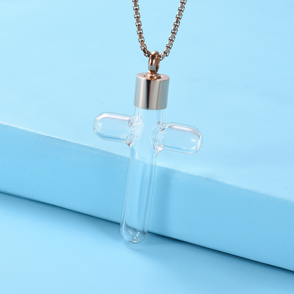 Clear Glass Cross Urn Pendant Hollow Necklace for Ashes Sand Liquid Jewelry Gift - Picture 13 of 18