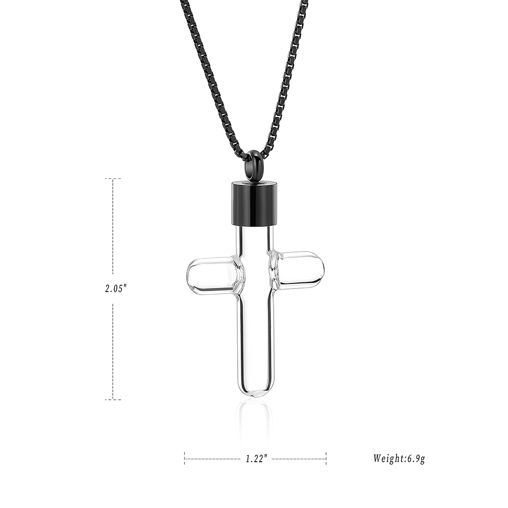 Clear Glass Cross Urn Pendant Hollow Necklace for Ashes Sand Liquid Jewelry Gift - Picture 16 of 18