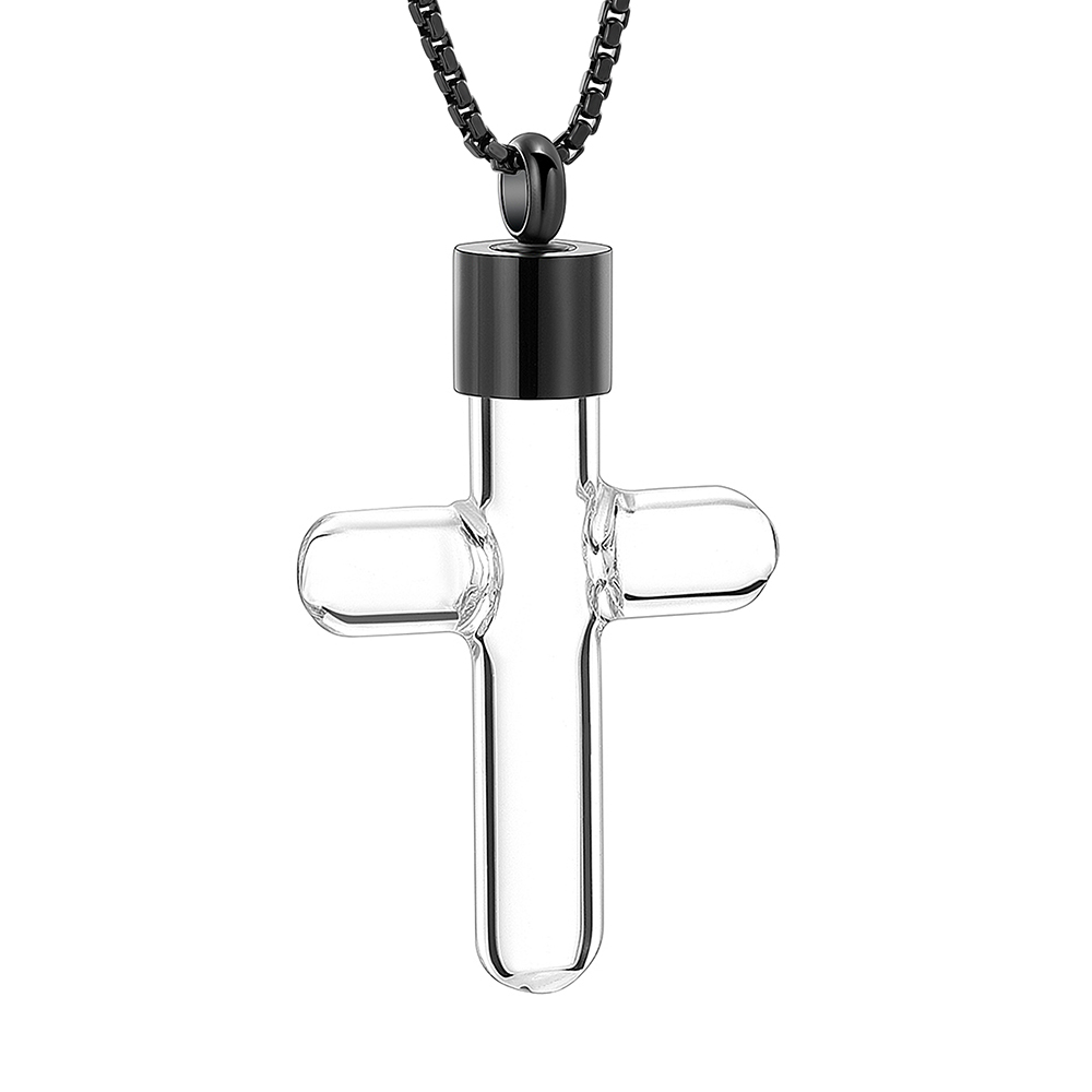 Clear Glass Cross Urn Pendant Hollow Necklace for Ashes Sand Liquid Jewelry Gift - Picture 15 of 18