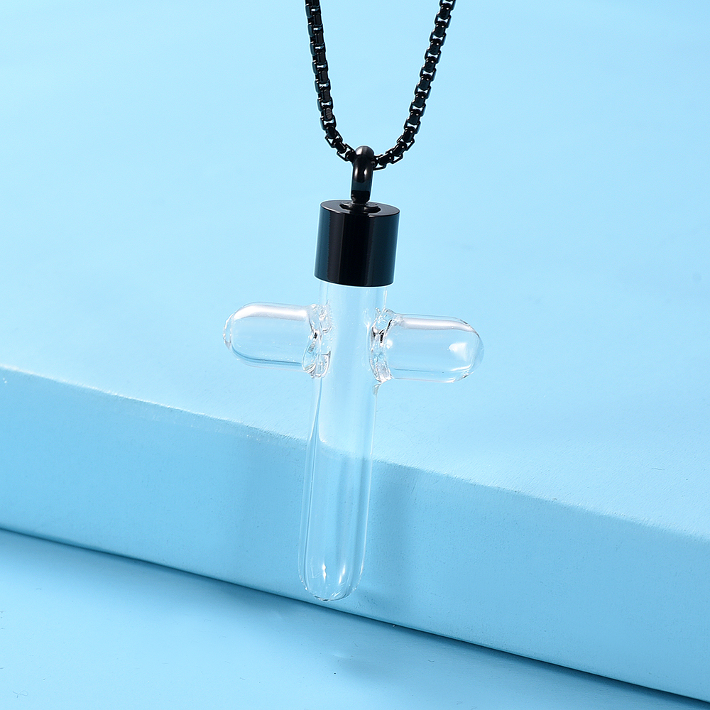 Clear Glass Cross Urn Pendant Hollow Necklace for Ashes Sand Liquid Jewelry Gift - Picture 17 of 18
