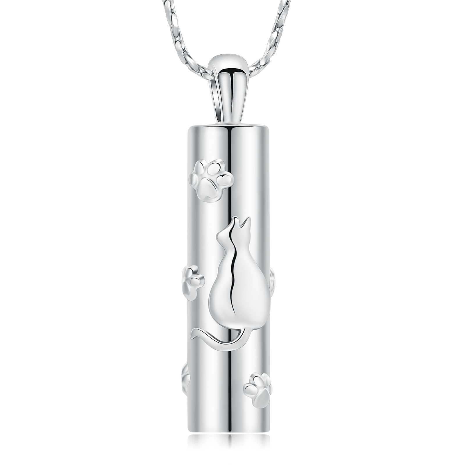 Cat Print Cylinder Urn Pendant Pet Memorial Cremation Jewelry for Ashes Necklace