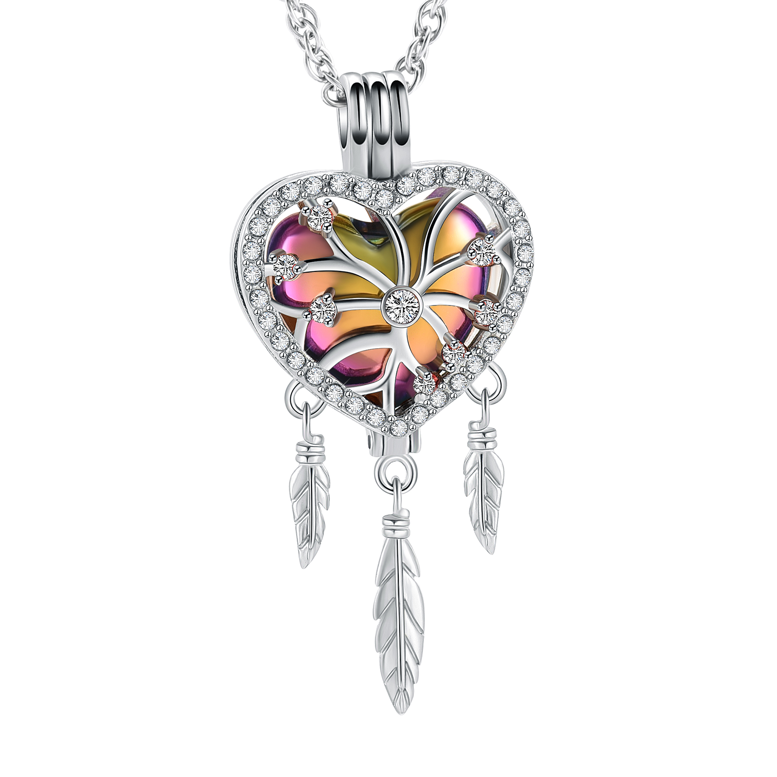 Crystal Dream Catcher Urn Necklace for Ashes Heart Cremation Jewelry for Ashes