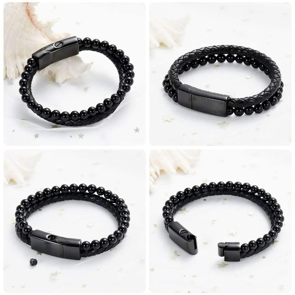 Lava Stone Urn Bracelet for Ashes Genuine Leather Cremation Gift for Women Men - Picture 28 of 50