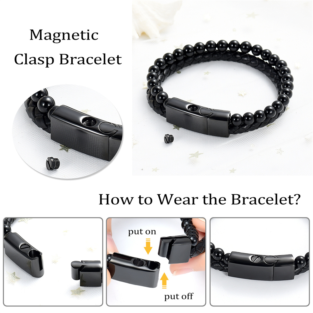 Lava Stone Urn Bracelet for Ashes Genuine Leather Cremation Gift for Women Men - Picture 31 of 50