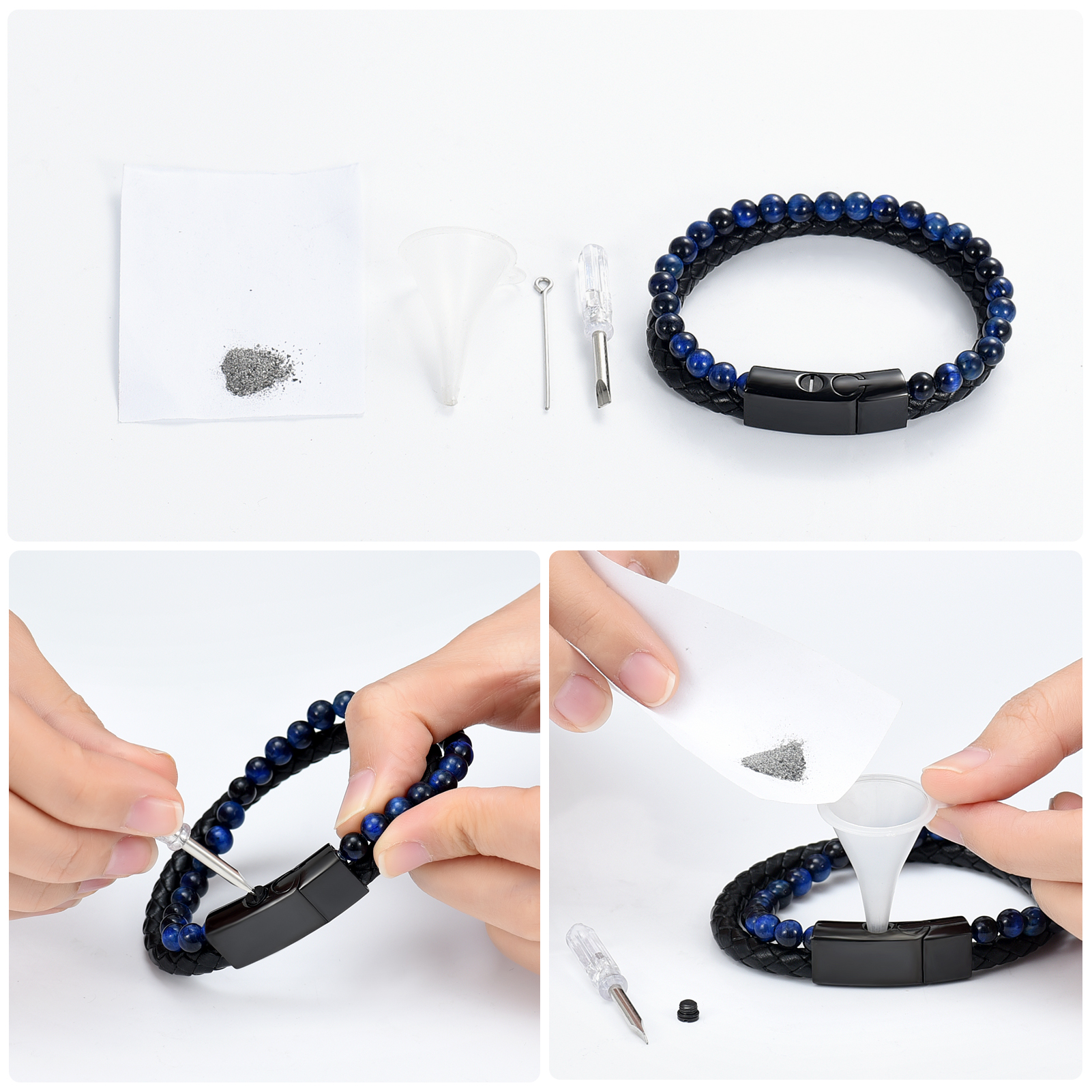 Lava Stone Urn Bracelet for Ashes Genuine Leather Cremation Gift for Women Men - Picture 22 of 50