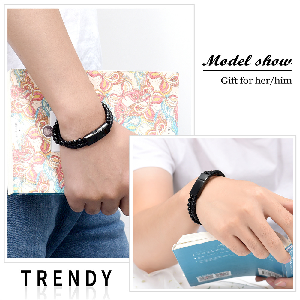 Lava Stone Urn Bracelet for Ashes Genuine Leather Cremation Gift for Women Men - Picture 44 of 50