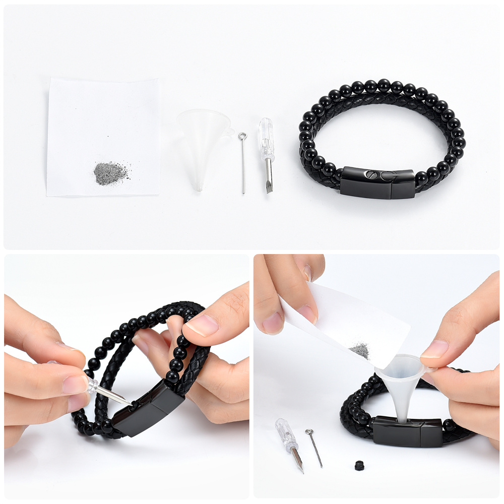Lava Stone Urn Bracelet for Ashes Genuine Leather Cremation Gift for Women Men - Picture 50 of 50