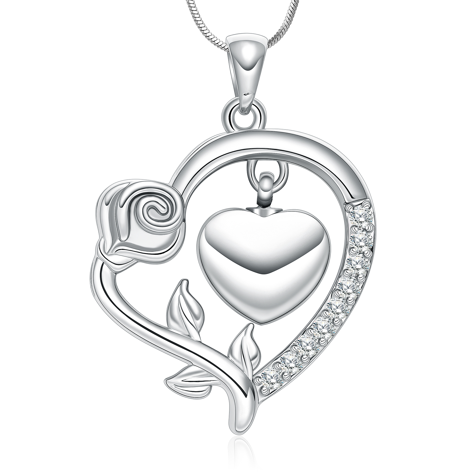 Tree of Life Rose Flower Heart Urn Pendant Cremation Jewelry for Ashes Necklace