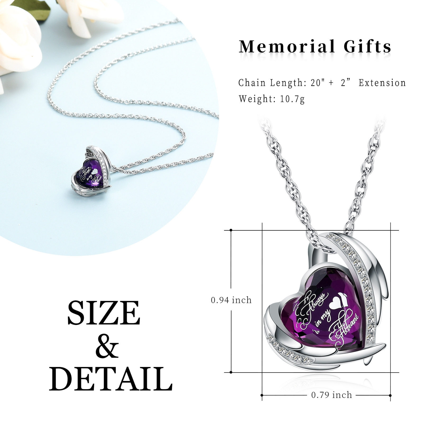 Heart Urn Pendant Necklace for Cremation Ashes Keepsake Memorial Jewelry Gift - Picture 11 of 17