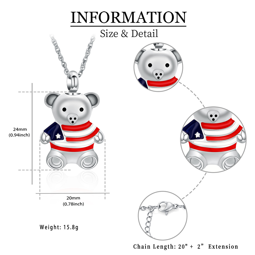 Cremation Jewelry - Teddy Bear Urn Necklace for Men Women Mini Keepsake Jewelry