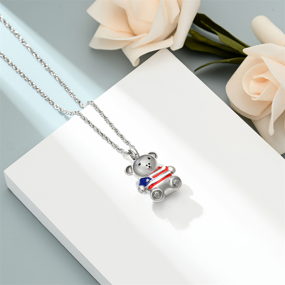 Cremation Jewelry - Teddy Bear Urn Necklace for Men Women Mini Keepsake Jewelry