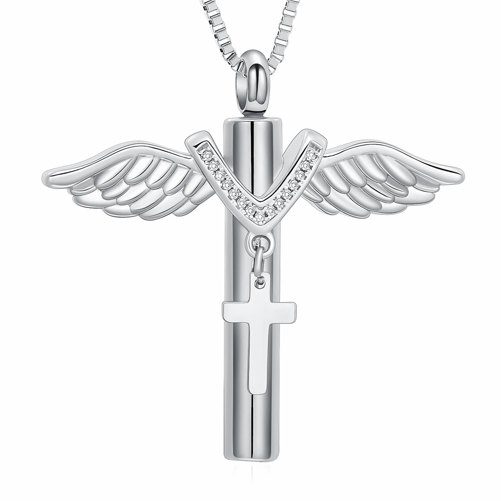 Cross Angel Wing Cremation Jewelry for Ashes Urn Necklace Memorial Urn for Human