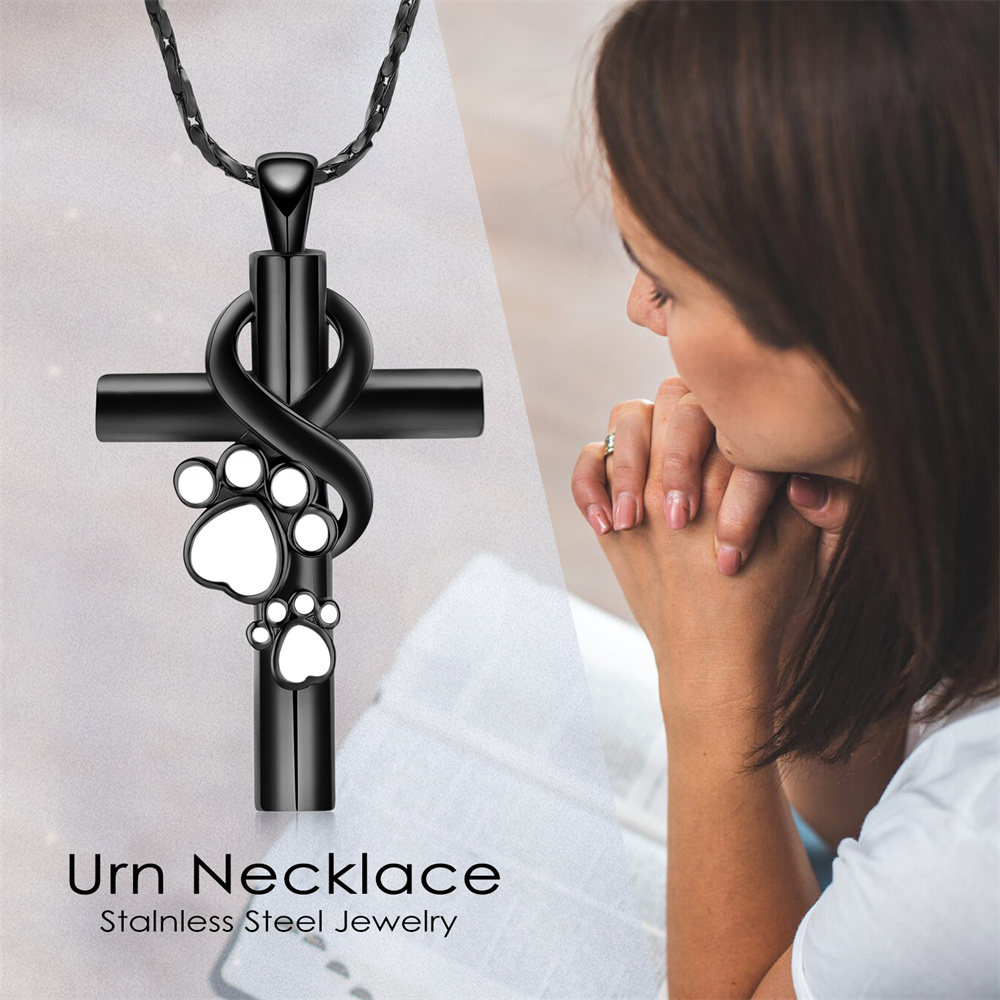 Crystal Cross Urn Necklace For Ashes - Stainless Steel Cremation Pendant With Funnel Fill Kit, Memorial Jewelry