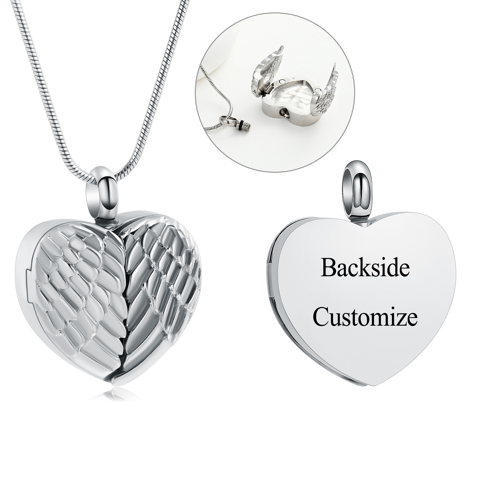 Openable Wing Heart Urn Pendant Cremation Jewelry for Ashes Necklace Photo Frame