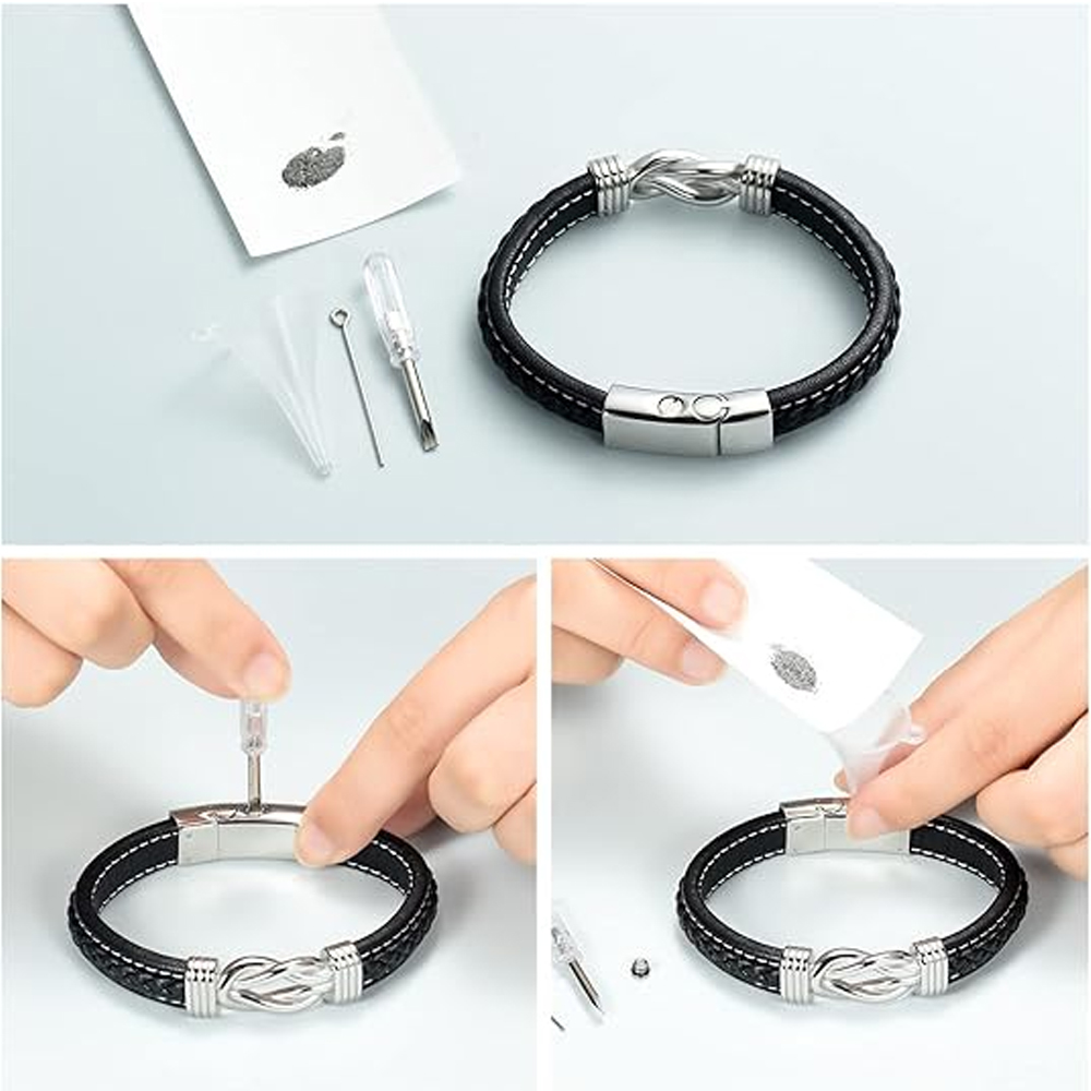Urn Bracelet for Ashes for Women Men Infinity Knot Cremation Leather Cuff Bangle - Picture 41 of 41