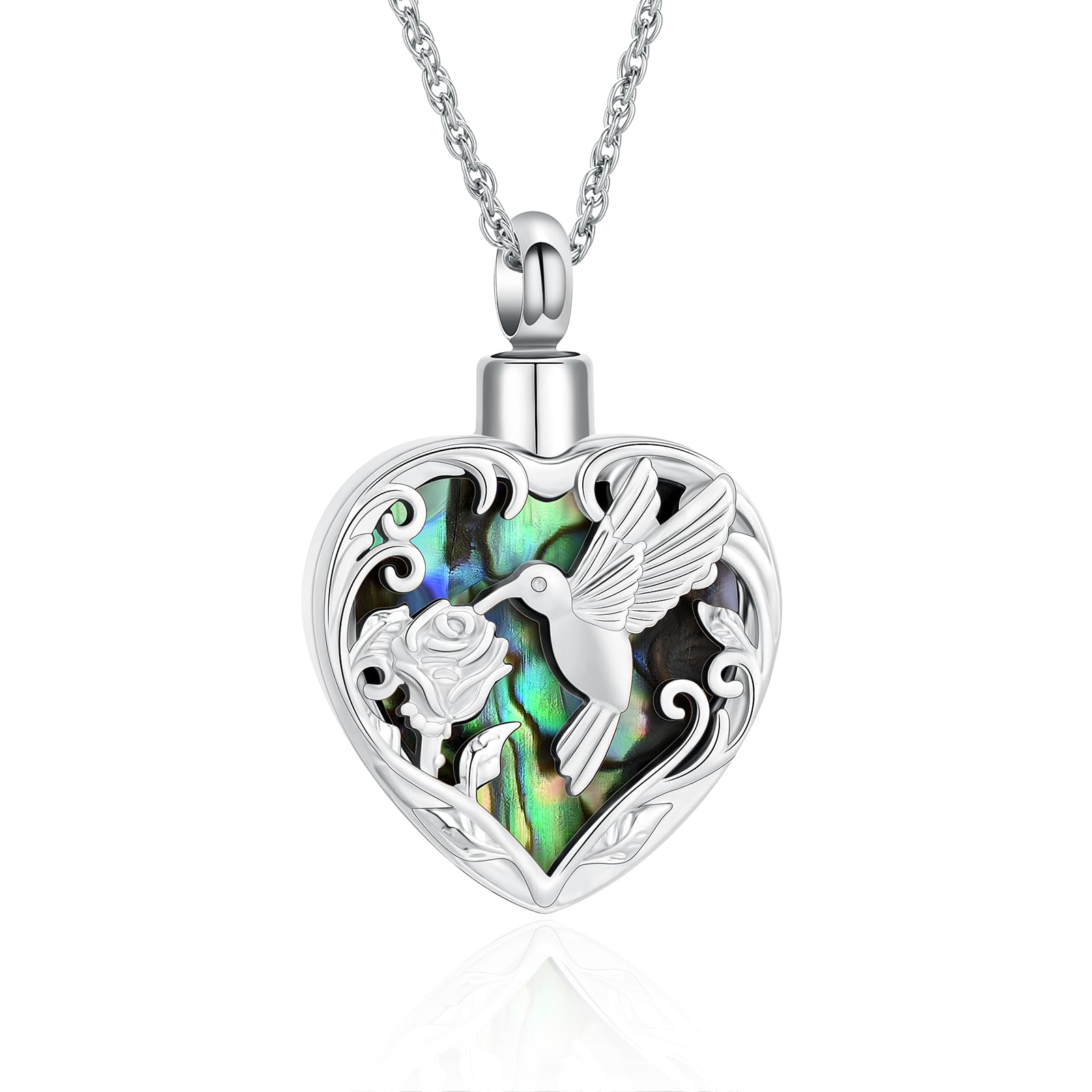 Hummingbird Urn Necklace for Human Ashes of Loved Ones Flower Heart Urn Necklace
