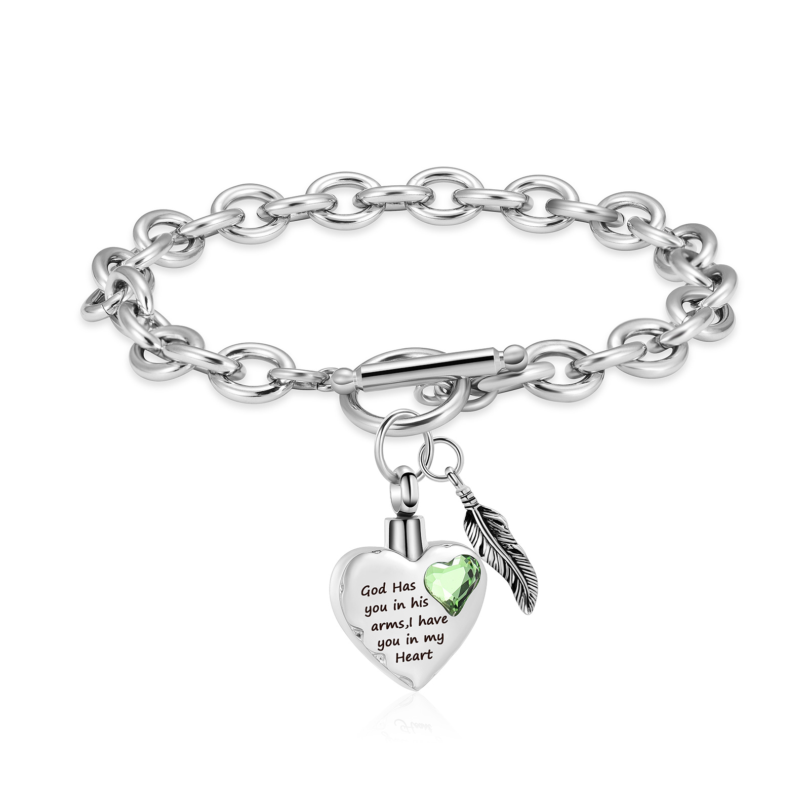 Crystal Heart Stainless Steel Chain Link Cremation Jewelry For Ashes Bracelets - Picture 4 of 9