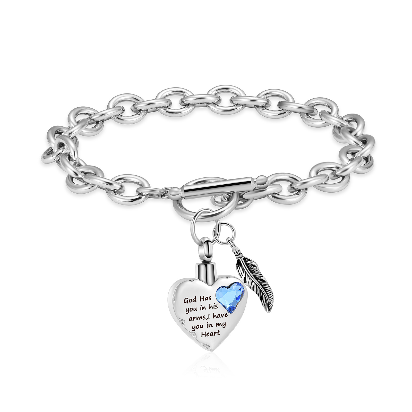 Crystal Heart Stainless Steel Chain Link Cremation Jewelry For Ashes Bracelets - Picture 5 of 9