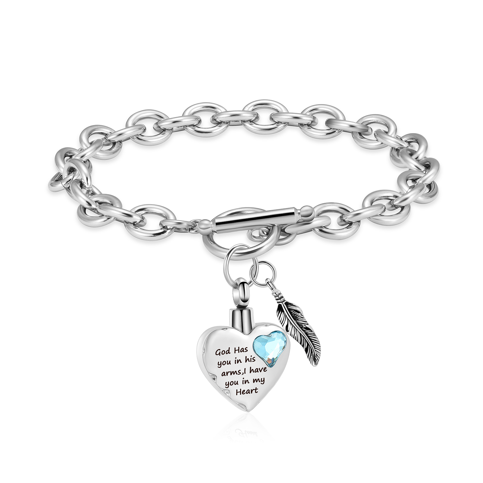 Crystal Heart Stainless Steel Chain Link Cremation Jewelry For Ashes Bracelets - Picture 6 of 9