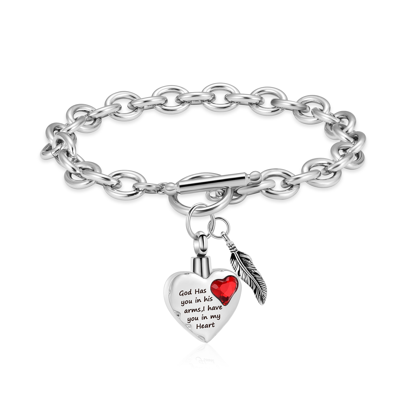 Crystal Heart Stainless Steel Chain Link Cremation Jewelry For Ashes Bracelets - Picture 7 of 9