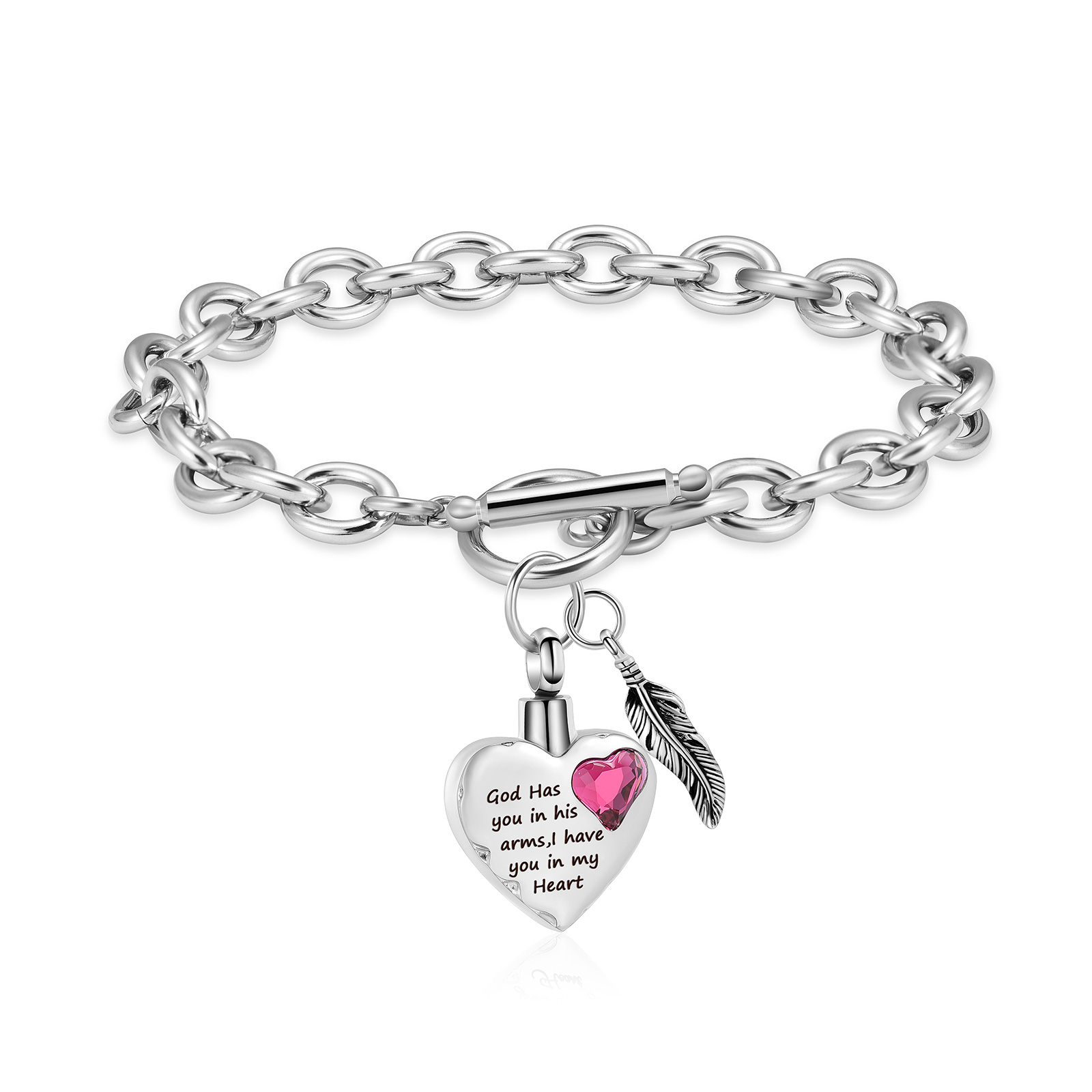 Crystal Heart Stainless Steel Chain Link Cremation Jewelry For Ashes Bracelets - Picture 8 of 9