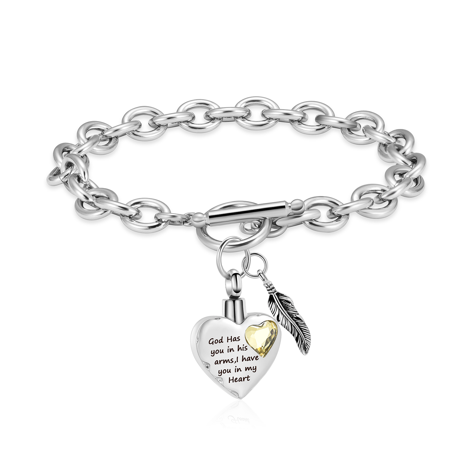 Crystal Heart Stainless Steel Chain Link Cremation Jewelry For Ashes Bracelets - Picture 9 of 9