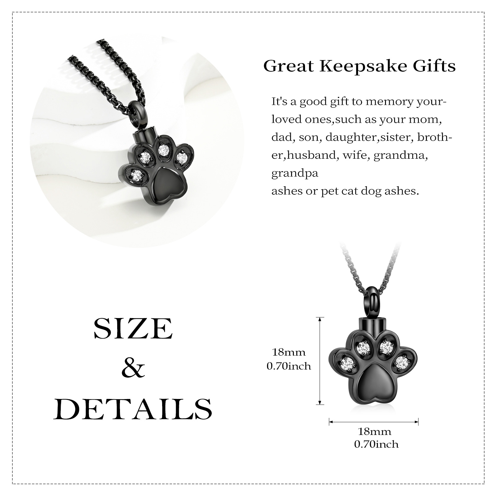 Paw Print Pet Urn Keepsake Pendant Memorial Necklace Dog Cat Ashes Jewellery - Picture 10 of 12