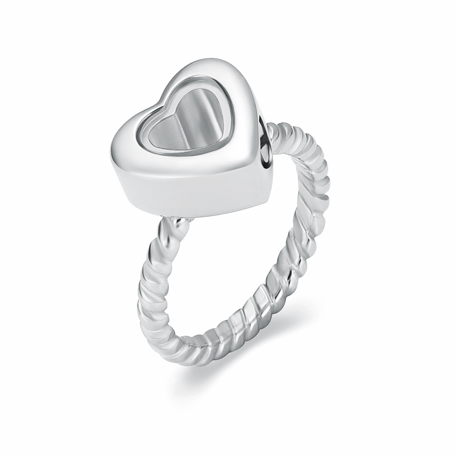 Glass Heart Urn Locket Stainless Steel Twisted Rope Ring For Ashes Jewellery - Picture 9 of 12