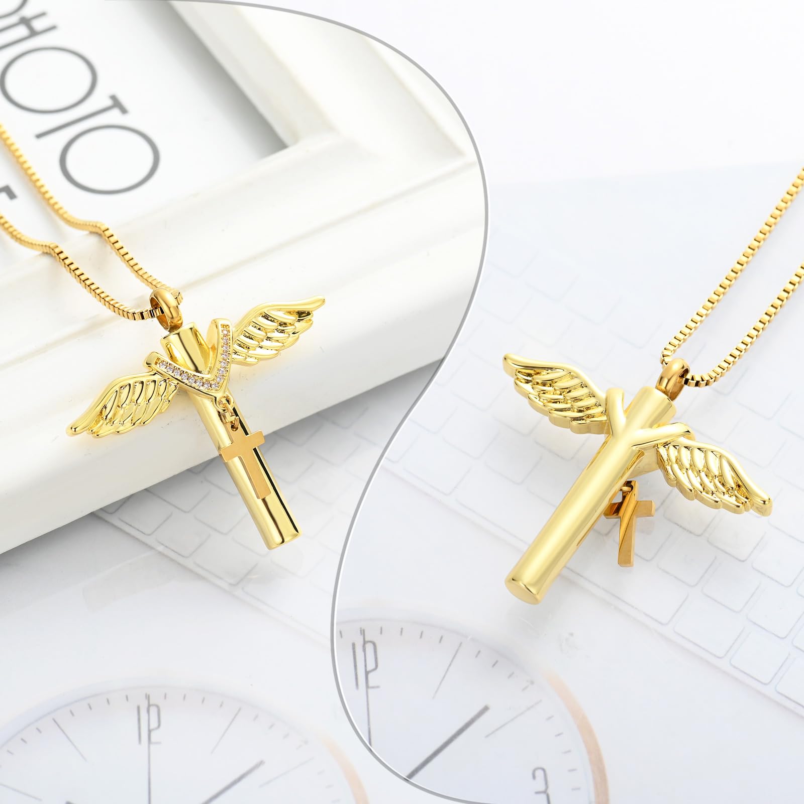 Wing Cross with Bib Cross Urn Keepsake Pendant Memorial Necklace For Ashes Gift - Picture 12 of 26