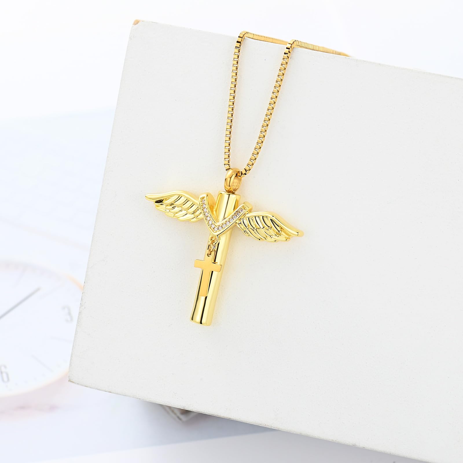 Wing Cross with Bib Cross Urn Keepsake Pendant Memorial Necklace For Ashes Gift - Picture 11 of 26