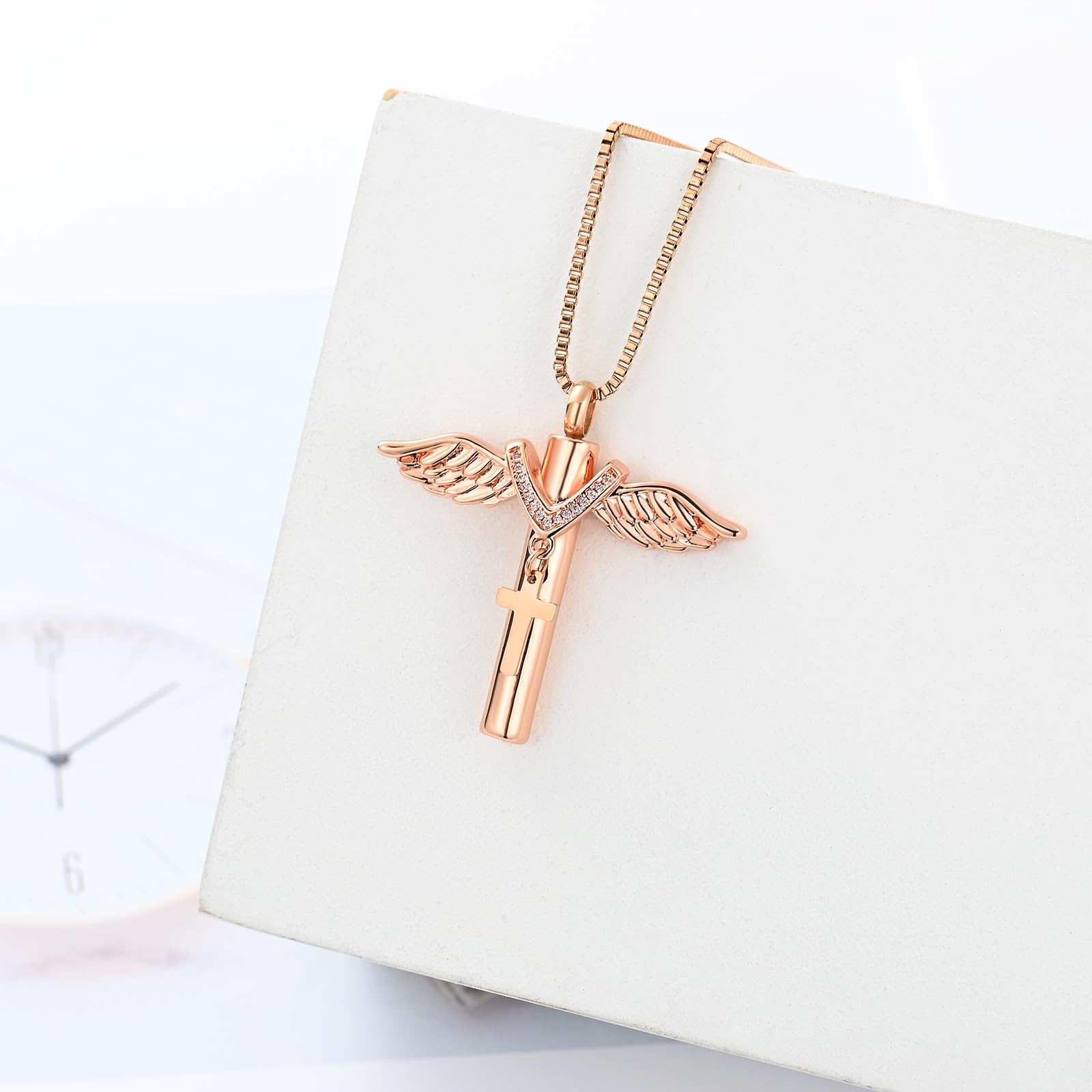 Wing Cross with Bib Cross Urn Keepsake Pendant Memorial Necklace For Ashes Gift - Picture 17 of 26