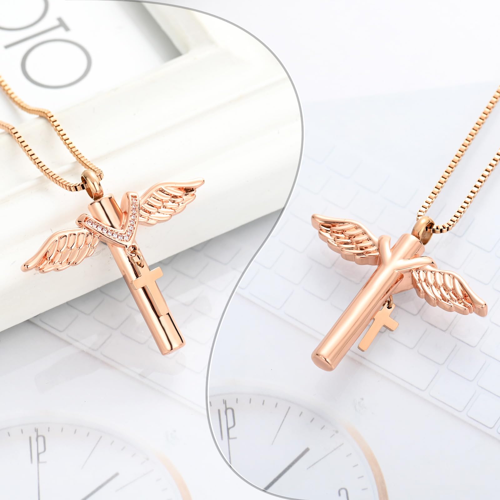 Wing Cross with Bib Cross Urn Keepsake Pendant Memorial Necklace For Ashes Gift - Picture 18 of 26