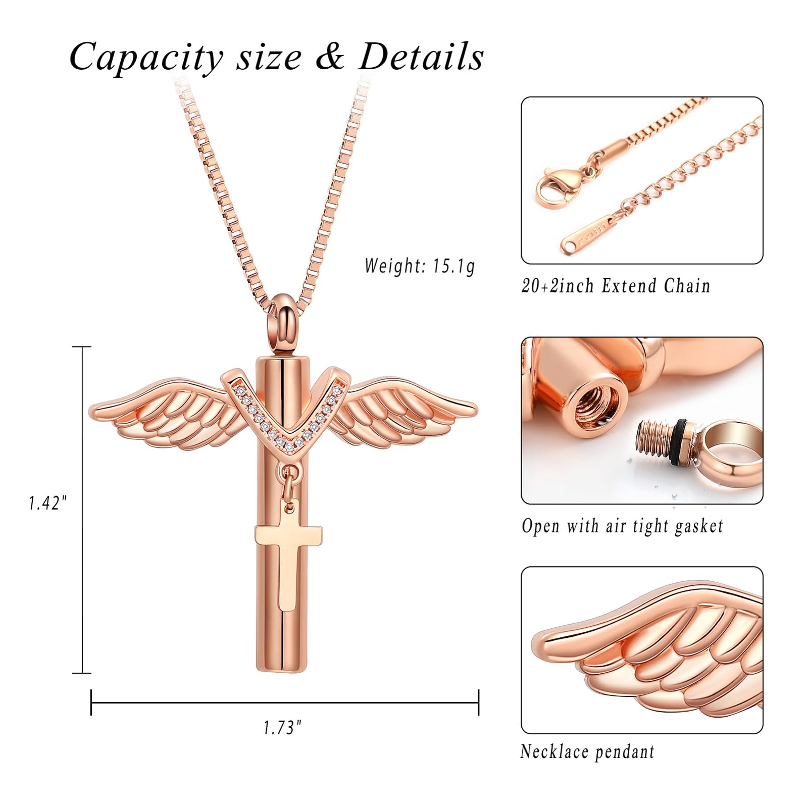 Wing Cross with Bib Cross Urn Keepsake Pendant Memorial Necklace For Ashes Gift - Picture 16 of 26