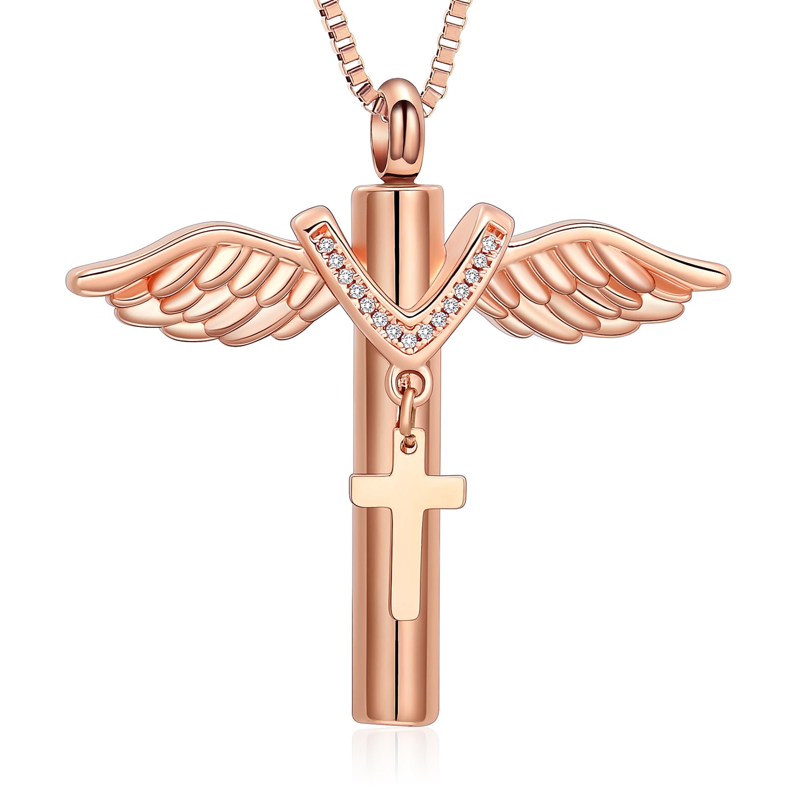 Wing Cross with Bib Cross Urn Keepsake Pendant Memorial Necklace For Ashes Gift - Picture 15 of 26
